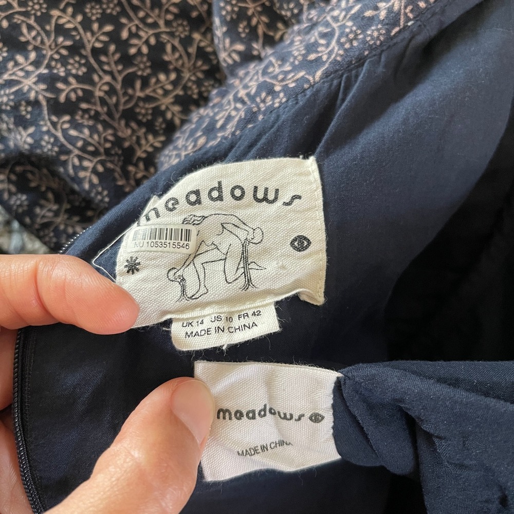 Anthropologie Meadows Amaryllis Floral Dress Navy Cotton Prairie Cottagecore 10 - Picture 6 of 14